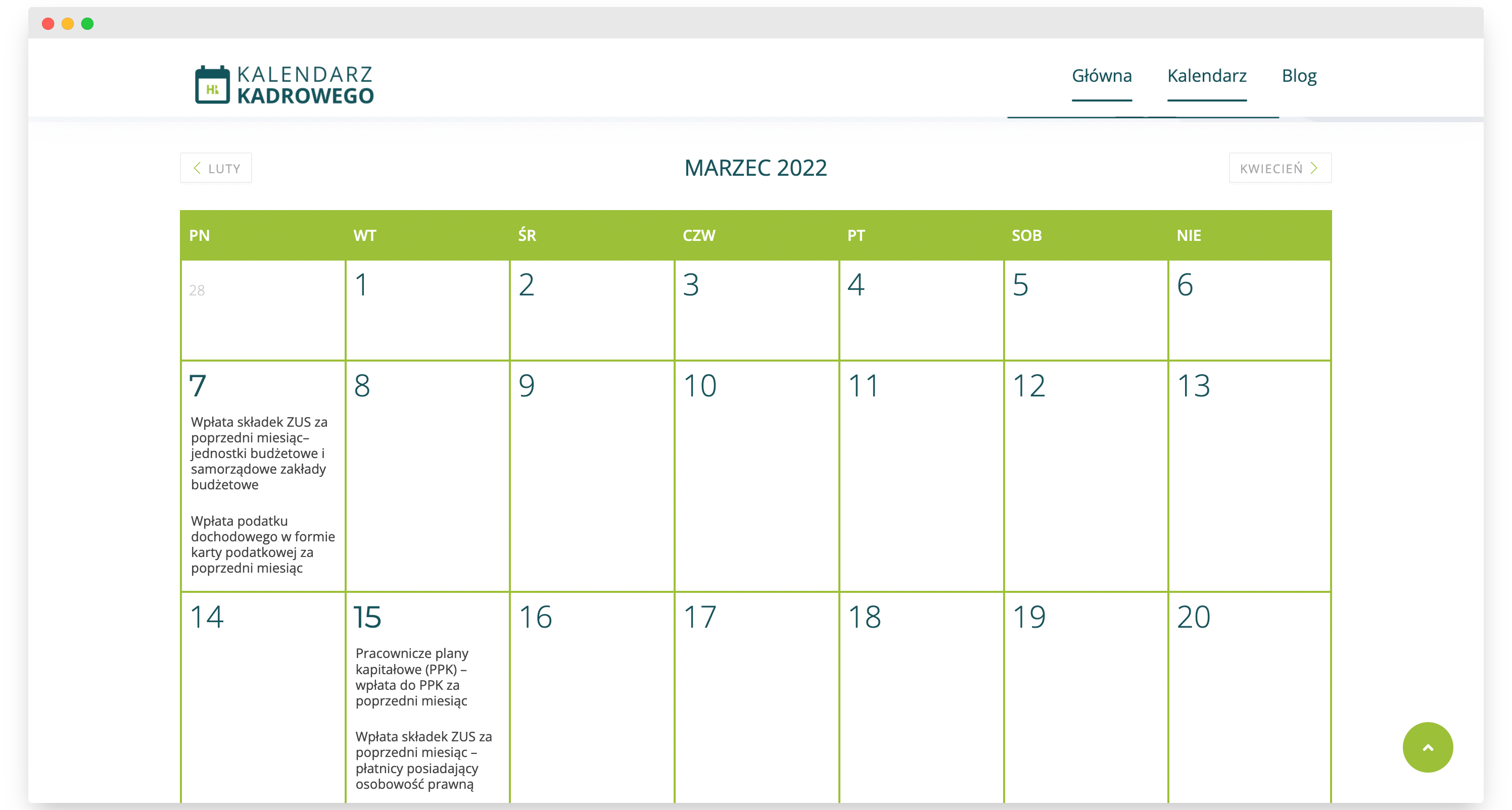 Kalendarz kadrowego