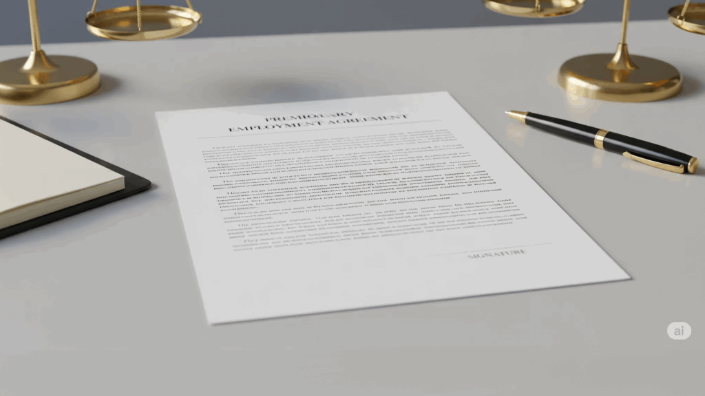 Umowa przedwstępna o prace leży na blacie biurka