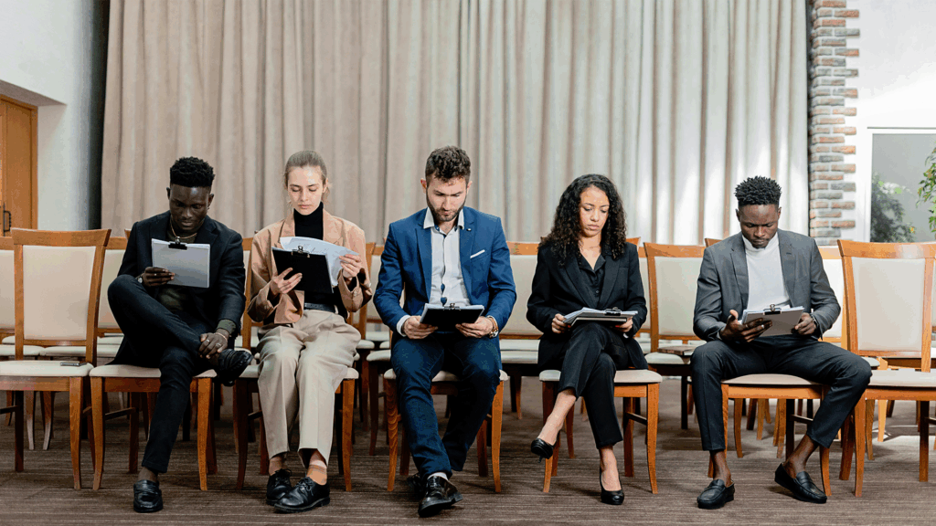 Ludzie czekający w urzędzie na nadanie numeru PESEL