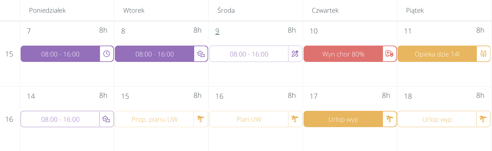 Kalendarz HRappka - Ewidencja czasu pracy i delegacji