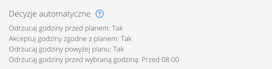 ewidencja czasu pracy - decyzje automatyczne