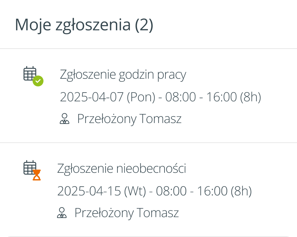 Ewidencja czasu pracy - zgłoszenia godzin pracy i nieobecności