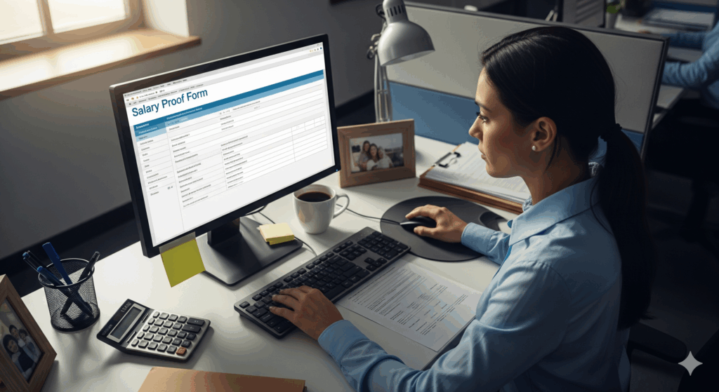 Księgowa wypełnia zaświadczenia o zatrudnieniu i zarobkach pracowników