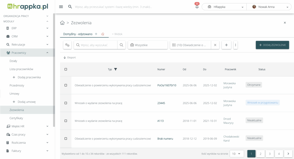 Lista zezwoleń - legalizacja