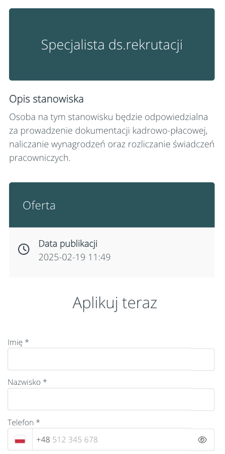 Oferta pracy przygotowana w systemie Hrappka.pl
