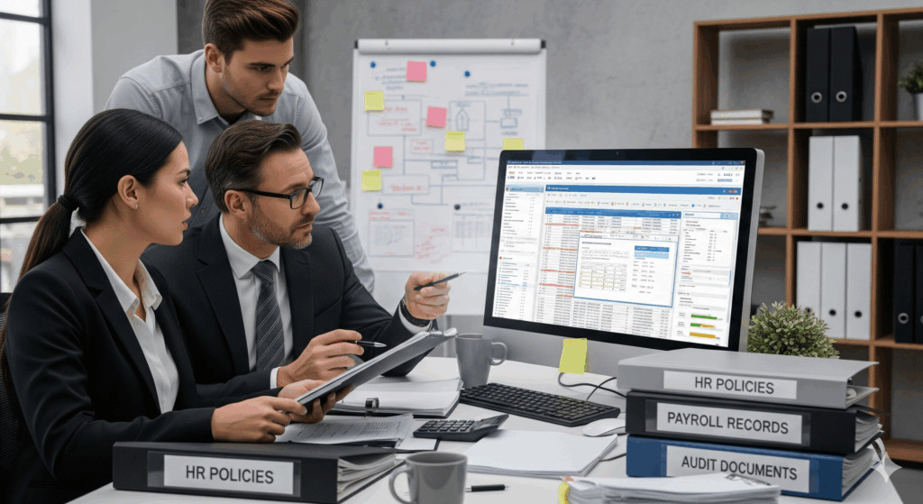 Prezentacja w czasie audytu kadrowo-płacowego w firmie.