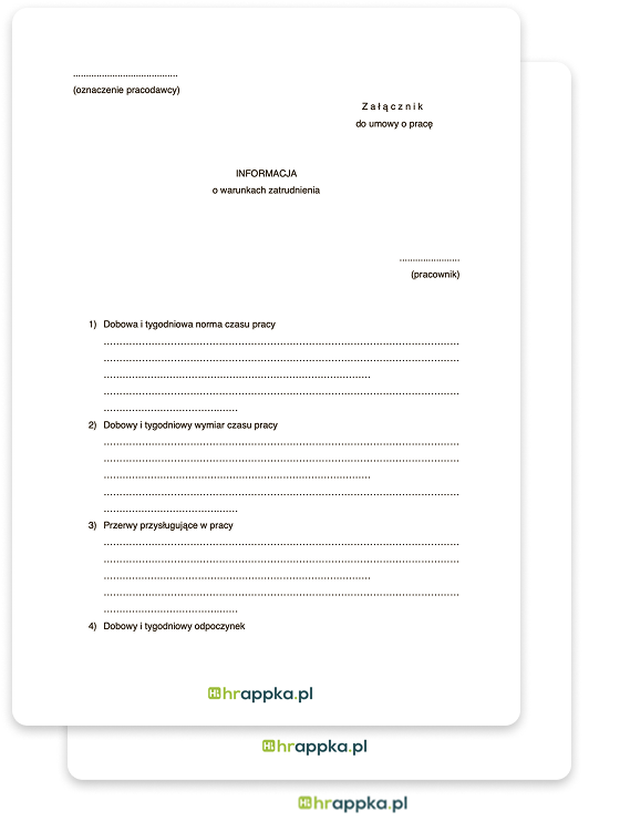 wzór informacji o warunkach zatrudnienia pracownika