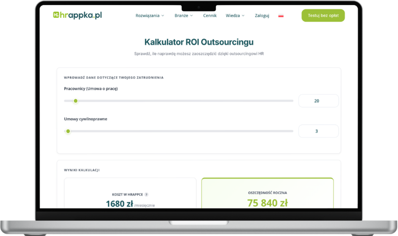 Kalkulator outsourcingu kadrowo płacowego - sprawdź cennik naszych usług kadrowo-płacowych i zwrot z inwestycji